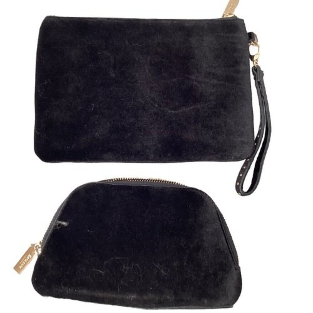 Dune London Clutch Makeup Bag Set of 2 Black Velvet Roses Vintage Gold Zipper - Picture 6 of 7